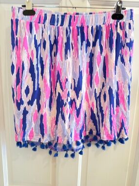 Lily Pulitzer Bright Abstract Print Tassel Hem Skirt - Pink & Blue